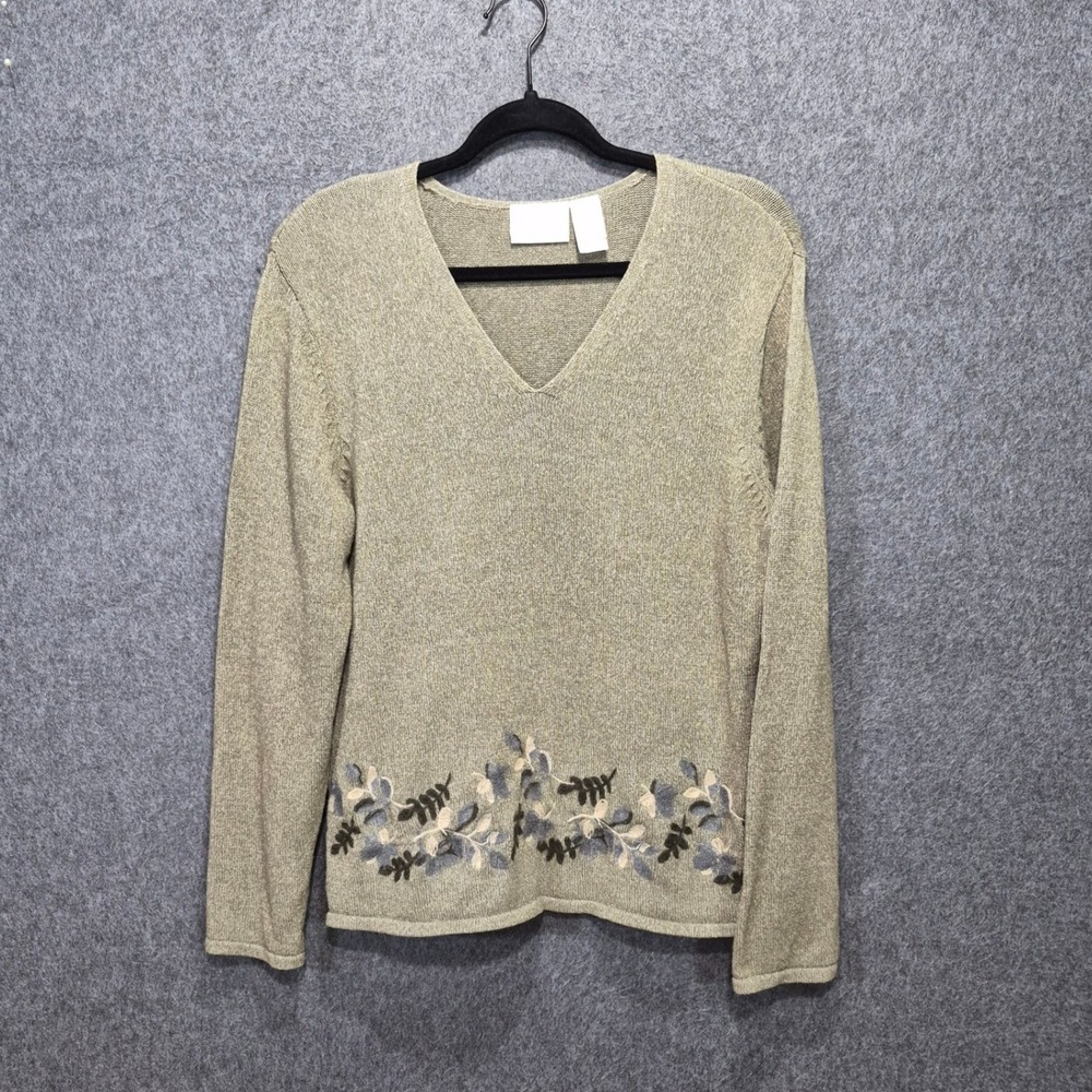 Vtg 90S Liz Claiborne Med Petite Embroidered Sweater Floral Cottage Grandma Y2K
